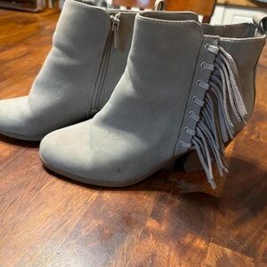 Function & Fringe Gray Ankle Boots with Fringe